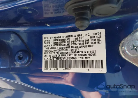 2004 Honda Element Ex from USA, damaged, VIN 5J6YH28654L033168